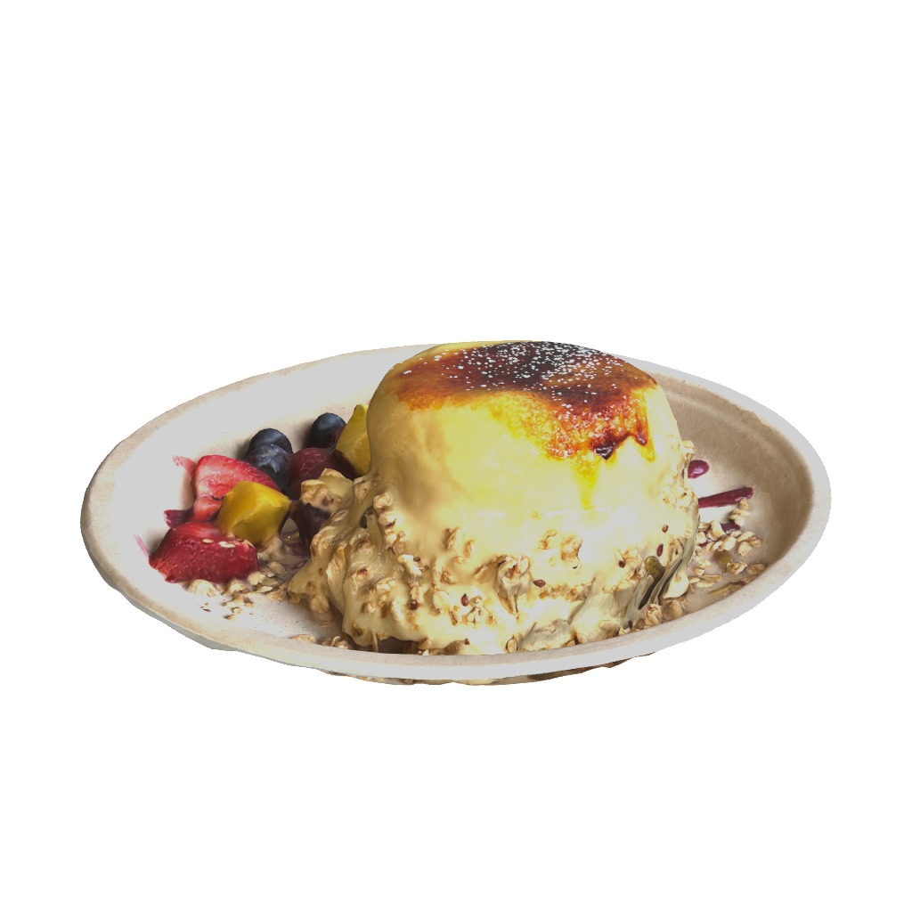 A crème brûlée dish from the SeeFood AR collection. Open the viewer to rotate the original food model.